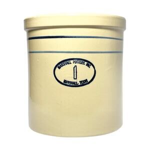 Vintage Marshall Pottery #1 One Gallon Beige Stoneware Fermenting Crock 8” Texas